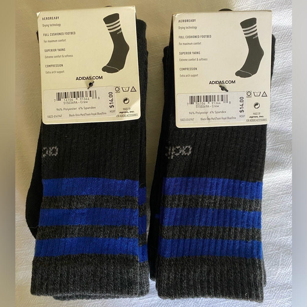 Adidas Mens Crew Socks - Size 6-12 - Brand New - 2 x 3 Packs (6 Total)